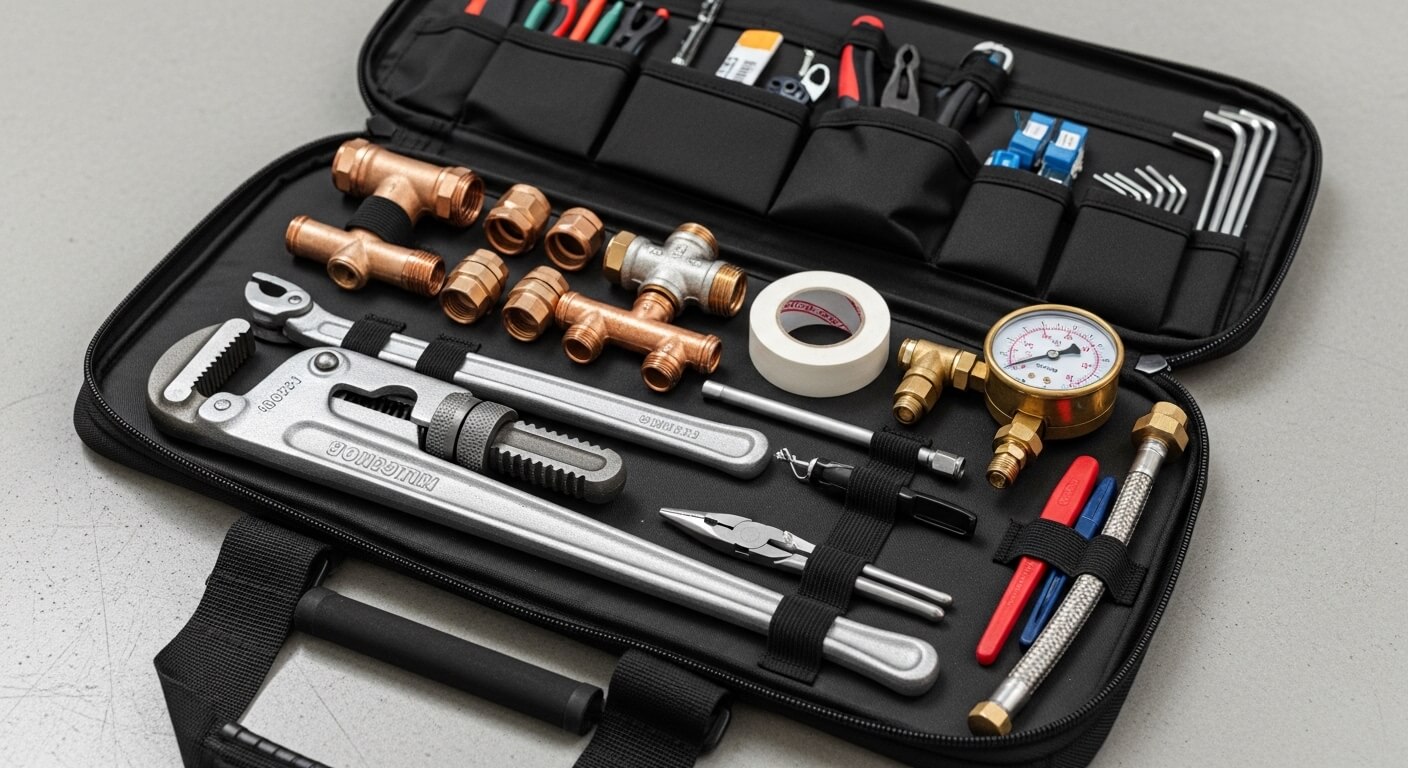 Professioneel loodgietersgereedschap op werkbank