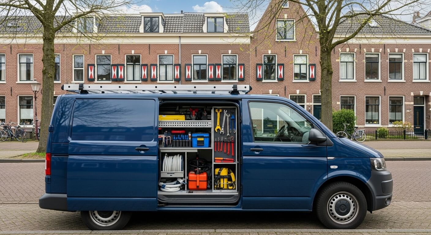 Loodgieterbus geparkeerd in een woonwijk