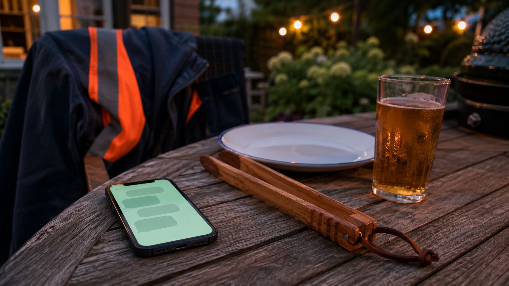 Loodgieter ziet op zijn telefoon een WhatsApp-samenvatting van een lekkage-aanvraag