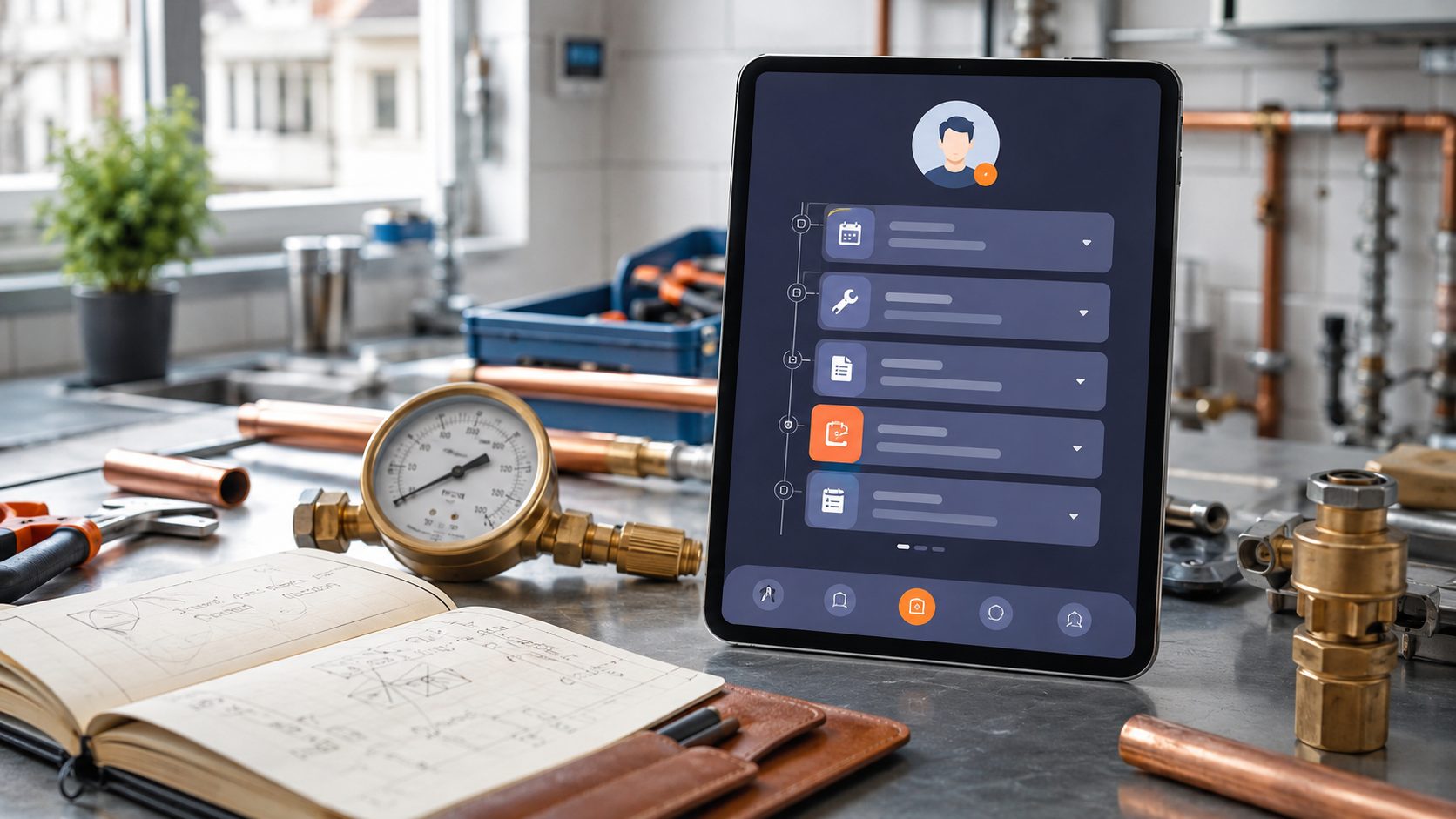 Klantprofiel met onderhoud-historie op iPad in werkplaats