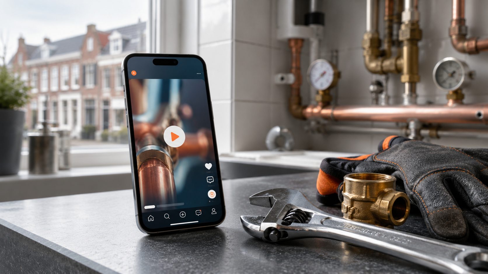 Instagram Reel voor loodgieter — voor-na werkresultaat